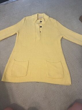Soft Surroundings, Women's Yellow Button-Neck Ribbed Sweater Tunic, Size Large